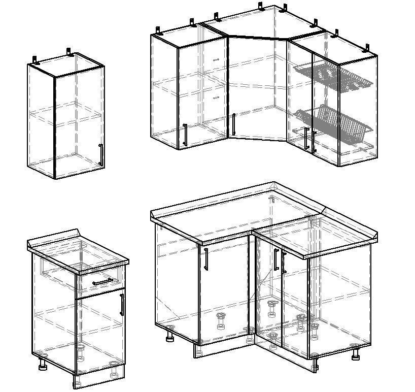 Верхний угловой кухонный шкаф размеры чертежи виды